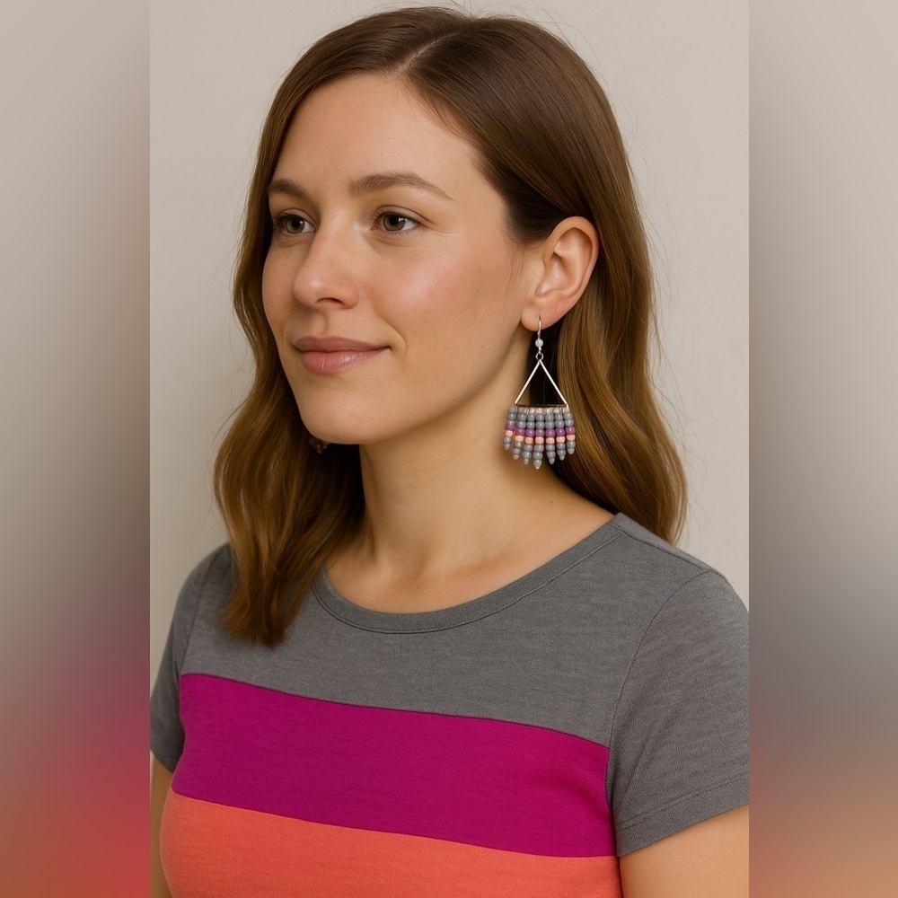 Vibrant Beaded Triangle Earrings